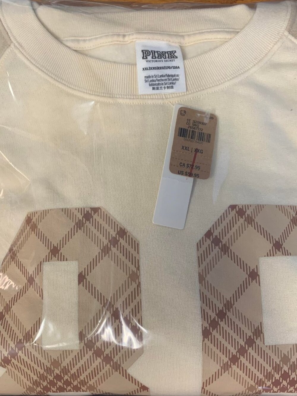 Victoria's Secret Pink Oversize Fleece Crewneck Sweatshirt Color Ivory XXL NWT - Picture 4 of 4